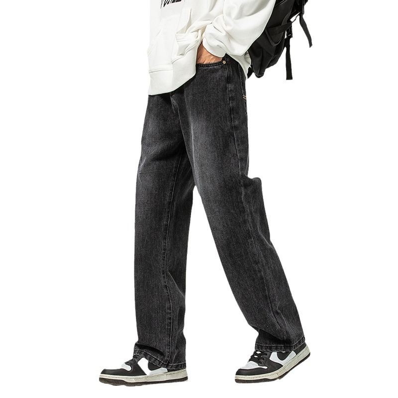 Men's wear & heavyweight American jeans for spring and summer, high street, stylish, wide-leg, straight-leg, loose, retro washed long