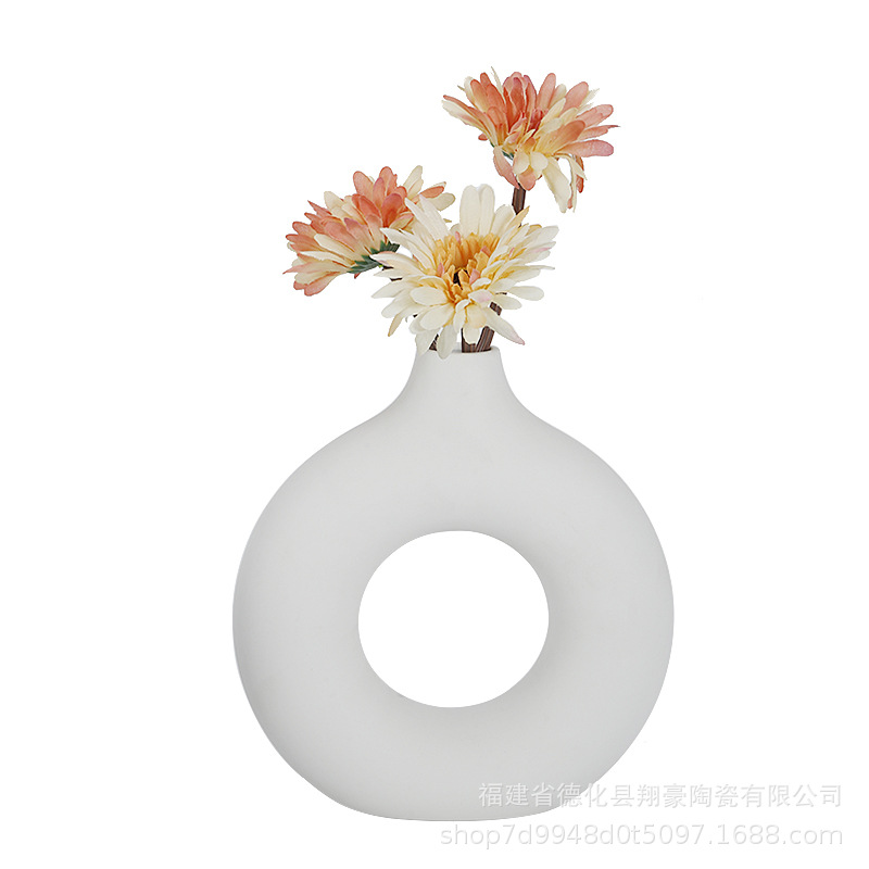 Ins Nordic Style Circle Ceramic Vase Decoration Creative Simple Home Living Room Decoration Crafts Cross-Border Explosion Item Picture