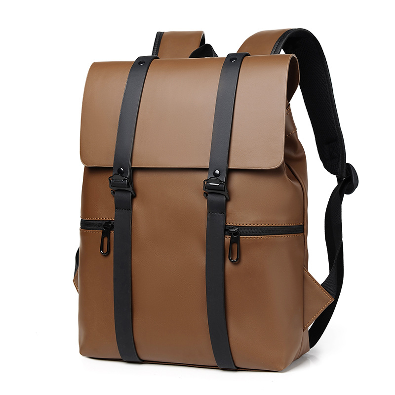 This simple and trendy double-shoulder computer bag for both men and women is fashionable and versatile. It has a large capacity and is a niche backpack with a PU waterproof leather film Application Scenario