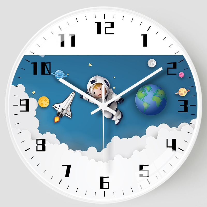 【8英寸20cm】儿童房创意个性宇航员挂钟现代简约家居静音时钟表详情图2