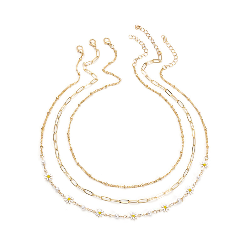 Design sense small Daisy pearl necklace female INS wind light luxury small fold wear clavicle chain anklet set tidal wholesale Item Picture