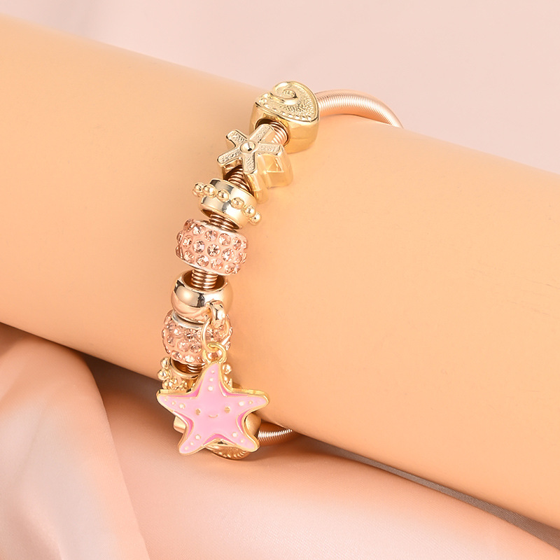 Bin Li Bl002 Cross-Border European And American Fashion Starfish Pendant Spring Bracelet Female Love Diamond Drop Oil Love Bracelet Item Picture