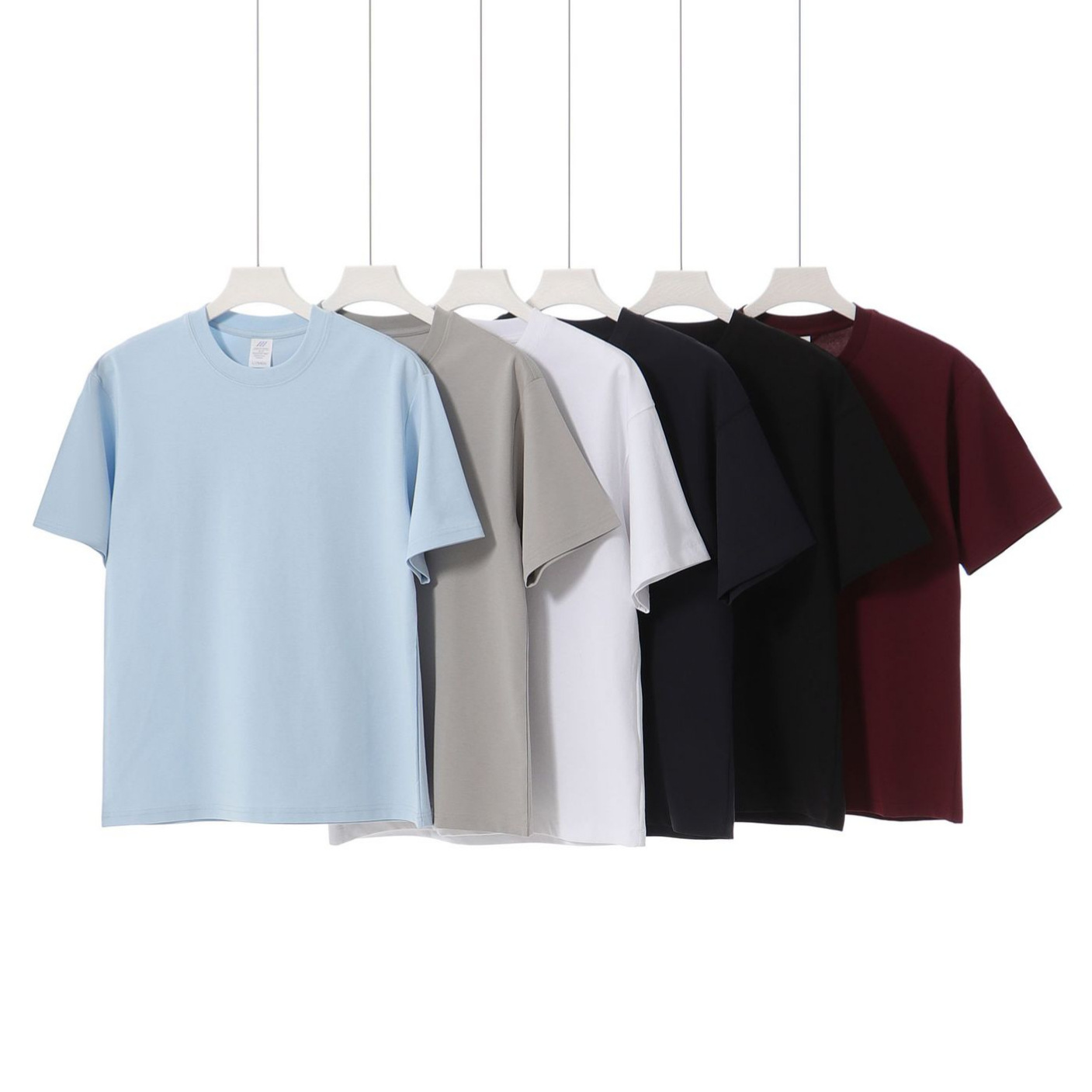 Wholesale of 240-gram mercerized cotton solid-color round-neck short-sleeved men's trendy T-shirt with a cool and loose casual feel for spring and summer Item Picture