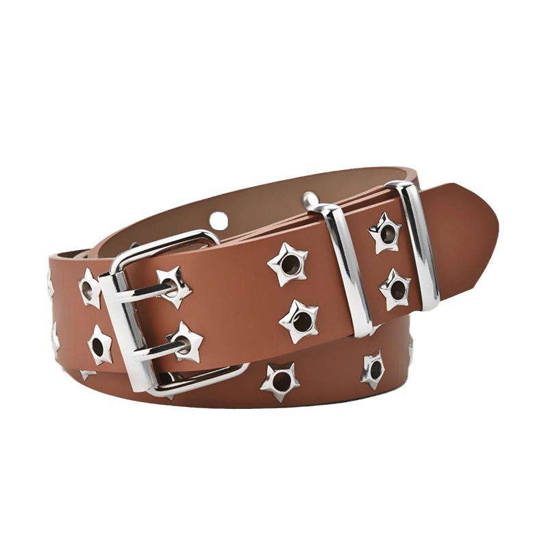 Strictly Selected Korean Version Of Hollowed Out Punk Casual Belt Ladies Fashion Star Air Eye Decorated Double Row Belt Women Item Picture