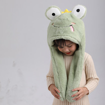 Baby autumn and winter fluffy cap ears can move frog cap cute boys and girls ear protection scarf gloves three-piece set