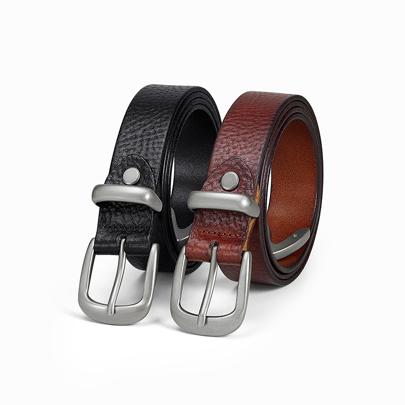 Handmade Top Layer Cowhine Leather Belt Women Vintage Vegetable Tanned Pure Cowhine Needle Buckle Men's Overalls To Make Old Leather Waistband details Picture