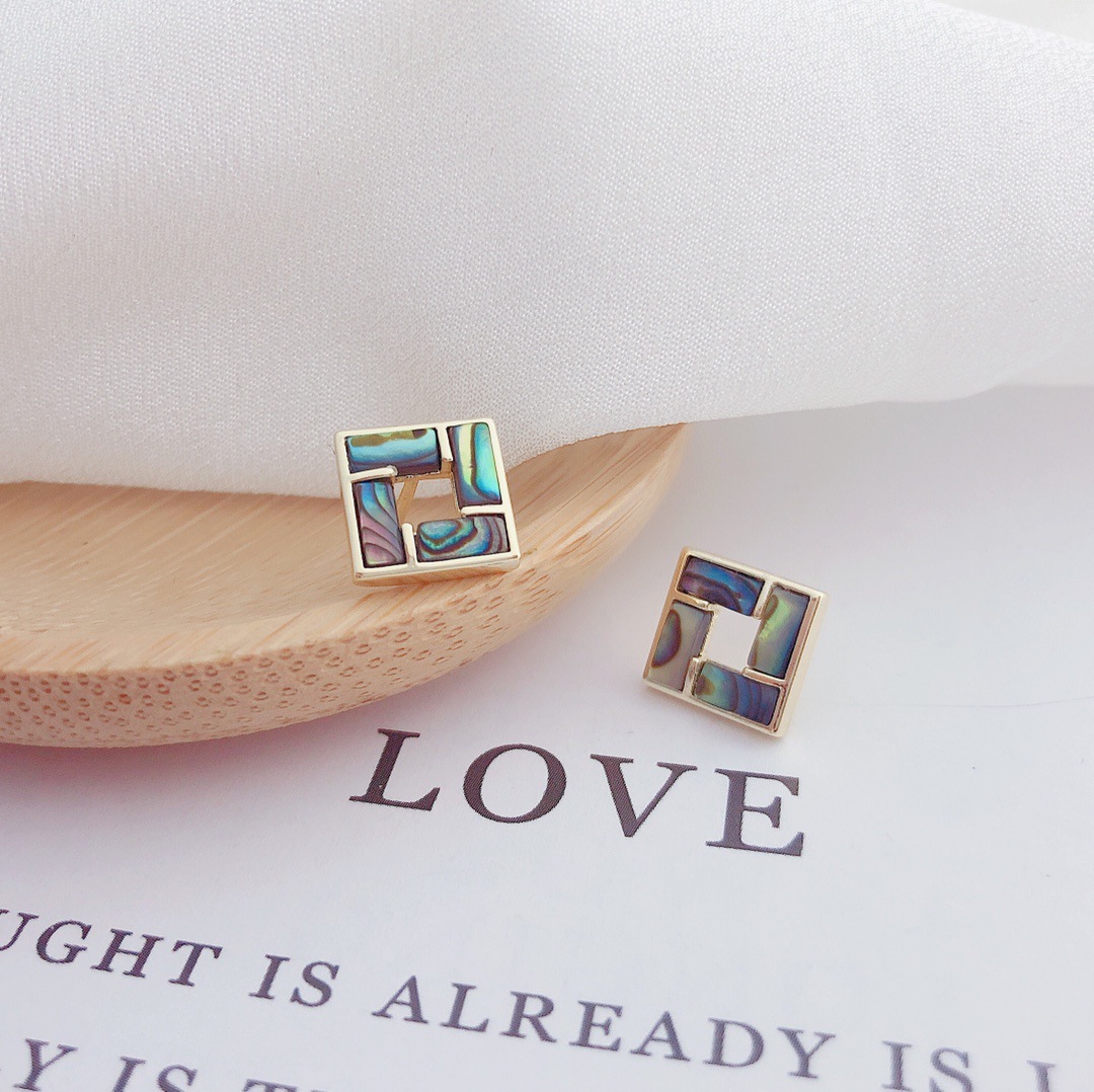 2022 Korean-style geometric jewelry, versatile and elegant abalone, shell, pearl stud earrings, fashionable and simple stud earrings, silver needle stud