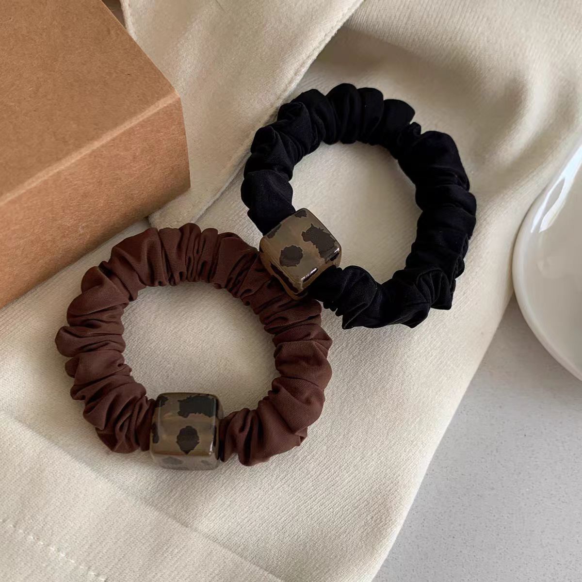 简约方块豹纹高马尾头绳女新款小肠发圈网红气质扎头皮筋发绳发饰
