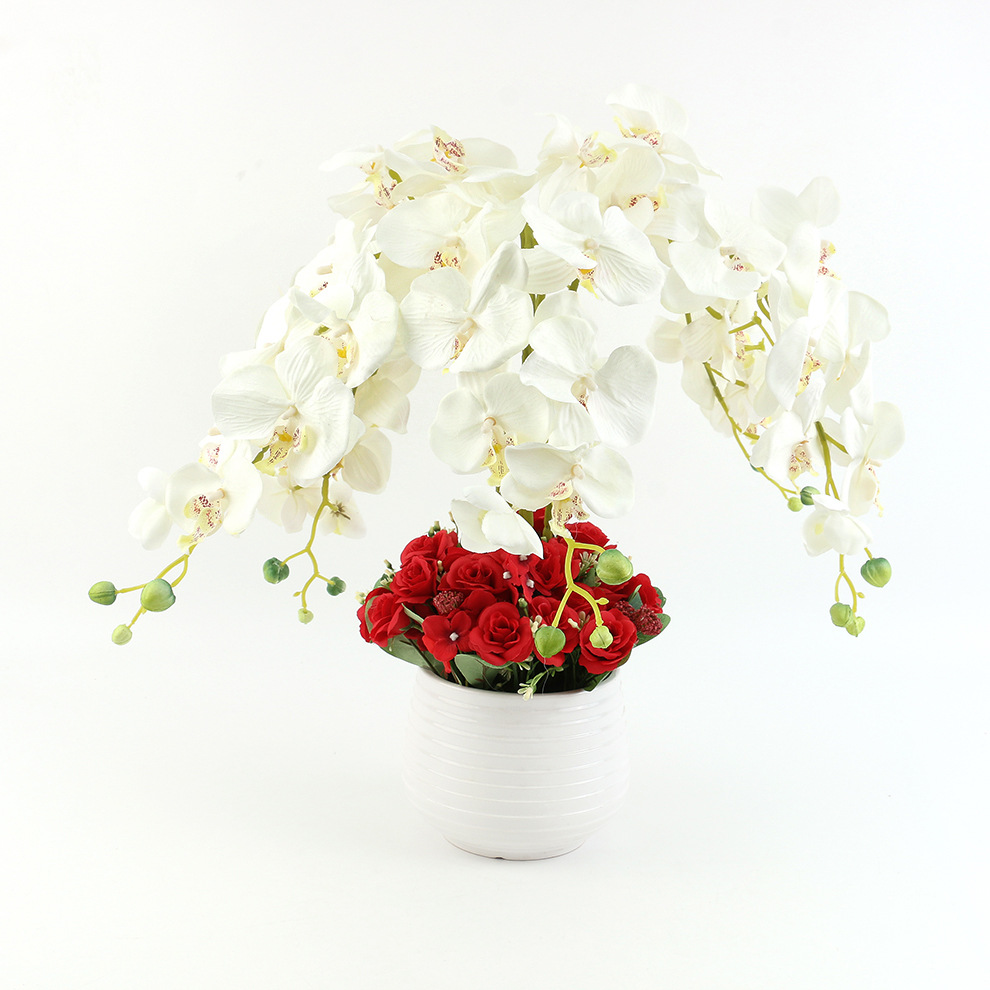 Wholesale of new artificial bonsai, home balcony and living room artificial potted plant ornaments, red rose and white rose decorative potted plants