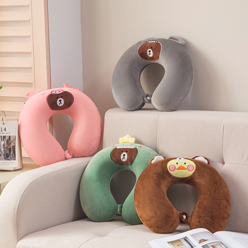 Memory Cotton U-Shaped Neck Pillow Neck Neck Support Car Cartoon Cute Travel Portable U-Shaped Pillow Cervical Pillow Female details Picture
