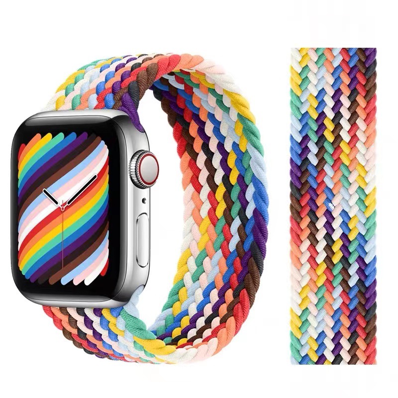适用iWatch苹果智能手表彩虹带编织款手表带单圈手表带智能手表带图