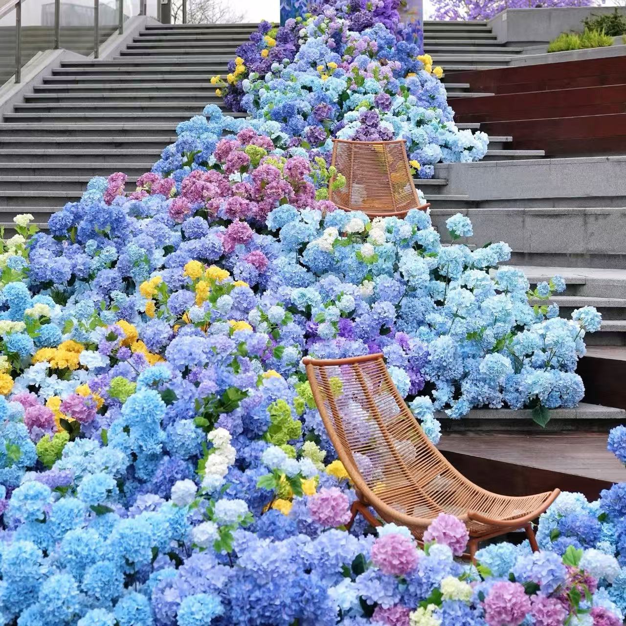 Artificial hydrangea wedding, artificial flower lollipop, hydrangea wedding hall, artificial flower floor, flower wall arrangement, flower row arrangement details Picture