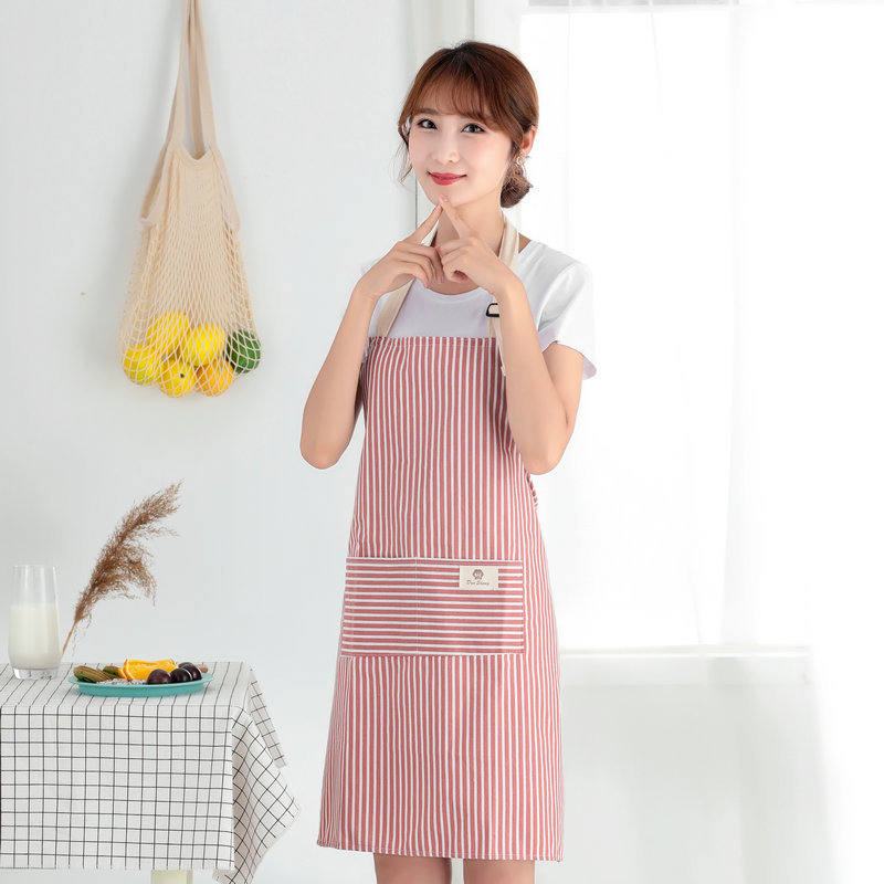 【 Chi Jia 】 Fresh candy-colored home striped pocket apron adjustable home kitchen stain-resistant apron