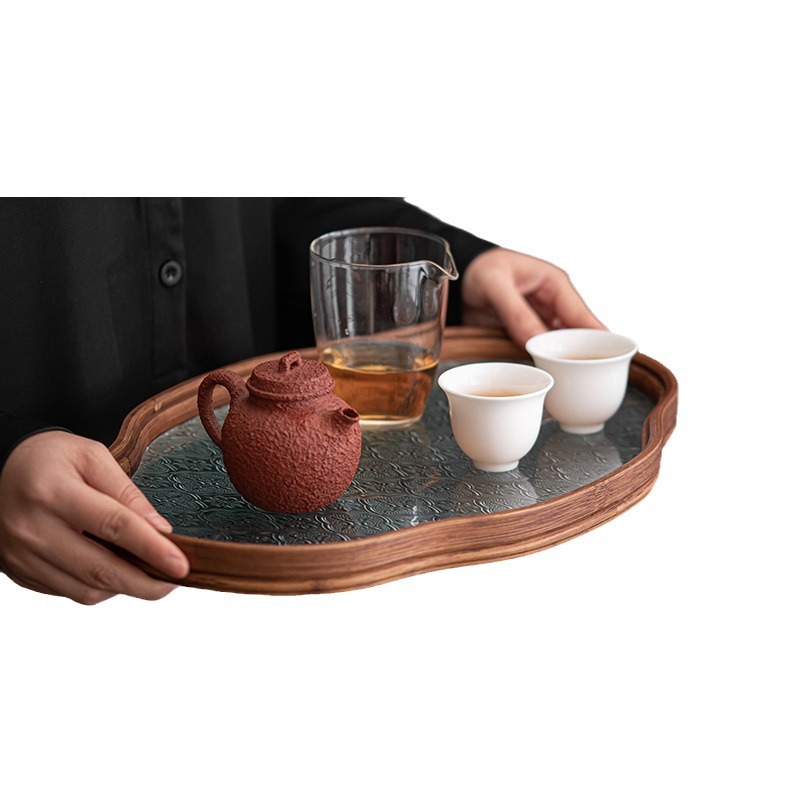 حيث يمثل البجونية صينية من أطباق زجاجية صغيرة من الخيزران المصنوعة من الخيزران Item Picture