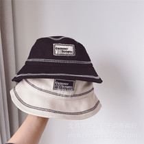 Japanese children's bright line fisherman hat spring new products foreign style boys and girls large cloth label flat top sun basin hat