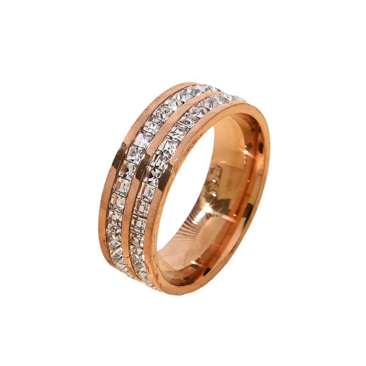 Simple and niche women's Instagrams couple square diamond ring, double rows of full diamonds that won't fade, high-end and light luxury tail ring Item Picture