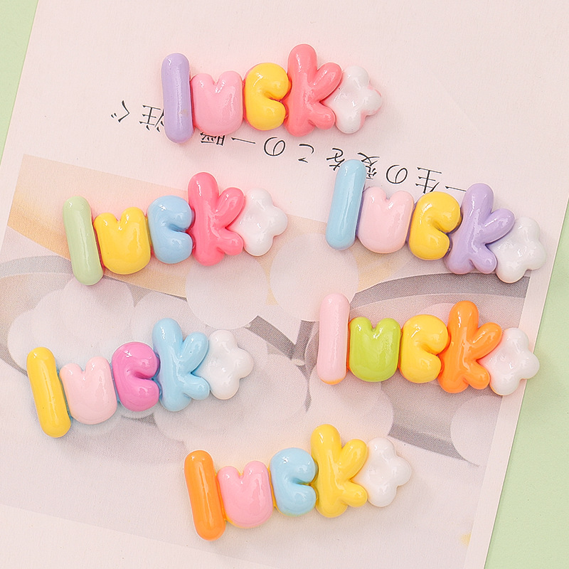 Bright Face Multi-Color Luck Letter Brand Diy Cream Glue Mobile Phone Case Hair Accessories Hair Clip Resin Accessories Wholesale details Picture