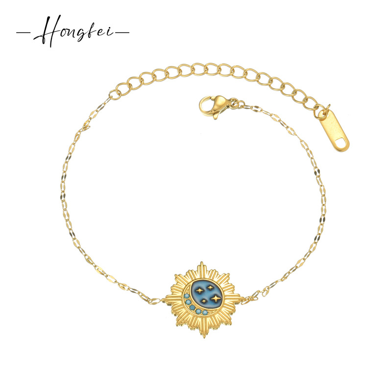 Cross-Border New Ins Style Niche Design Sense Personality Sun Star Moon Pendant Bracelet Stainless Steel Simple First Jewelry