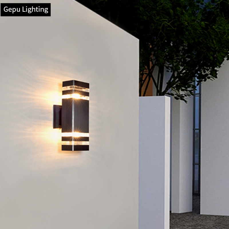 Outdoor double-head wall lamp with plastic shell that emits light up and down, E27 outdoor waterproof exterior wall wall-mounted courtyard lighting pvc kit Application Scenario