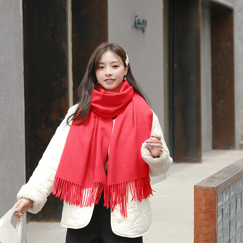 Imitation Cashmere Scarf Women's Autumn And Winter Solid Color Scarf All Korean Women's Shawl Senior Sense White Scarf Wholesale details Picture