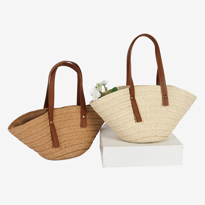 扇形单肩草编包新款可爱贝壳手提草包编织包度假风沙滩包百搭女包