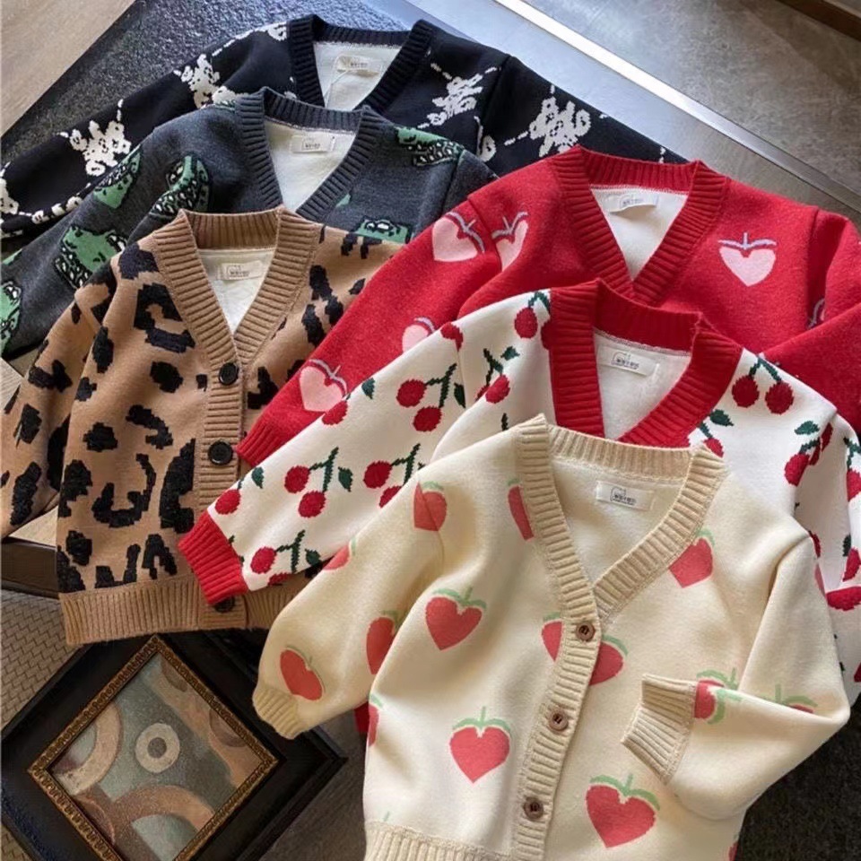 New composite crystal fleece lining for boys and girls, knitted cardigan coat, autumn and winter baby Korean style
