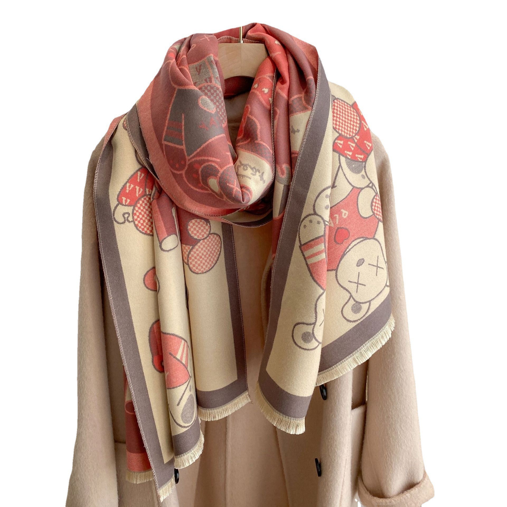 2022 Autumn And Winter New Shawl Explosion Fashion Brand Bear Imitation Cashmere Scarf Female Fashion All-In-One Manufacturers Direct Sales Item Picture