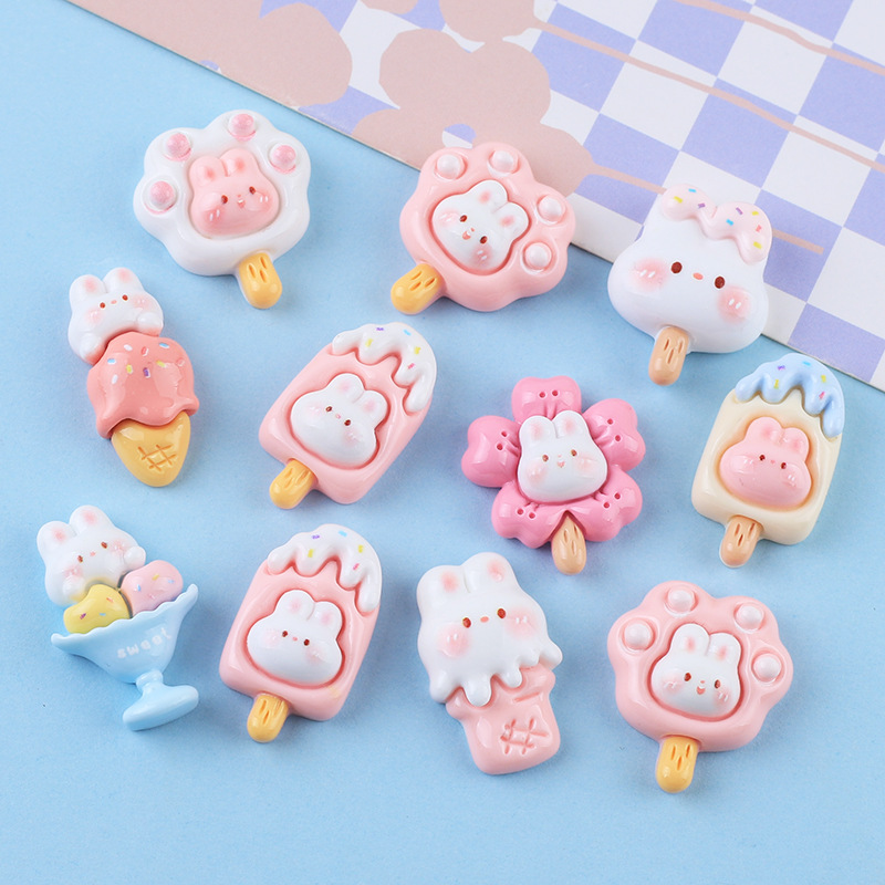 Bright Face Ice Cream Rabbit Cute Diy Cream Glue Mobile Phone Shell Hairpin Headstring Accessories Wholesale Resin Accessories details Picture