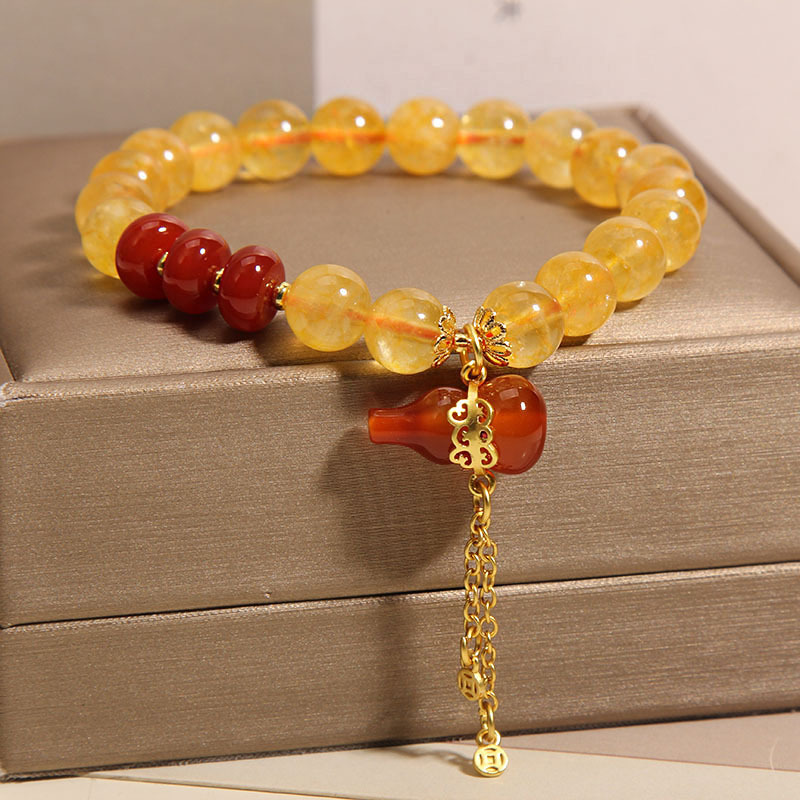 Pulsera natural de topacio para mujeres ins nichos luz de lujo calabaza de ágata roja colgante cadena de mano regalo de estudiante mejor amiga Specification image