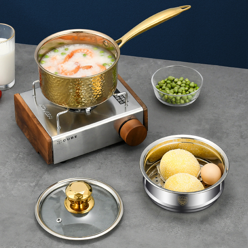 316 Thickened Three-Layer Steel Uncoated Household Non-Pick Stove Side Food Pot With Steamed Milk Pot For Babies Specification drawing