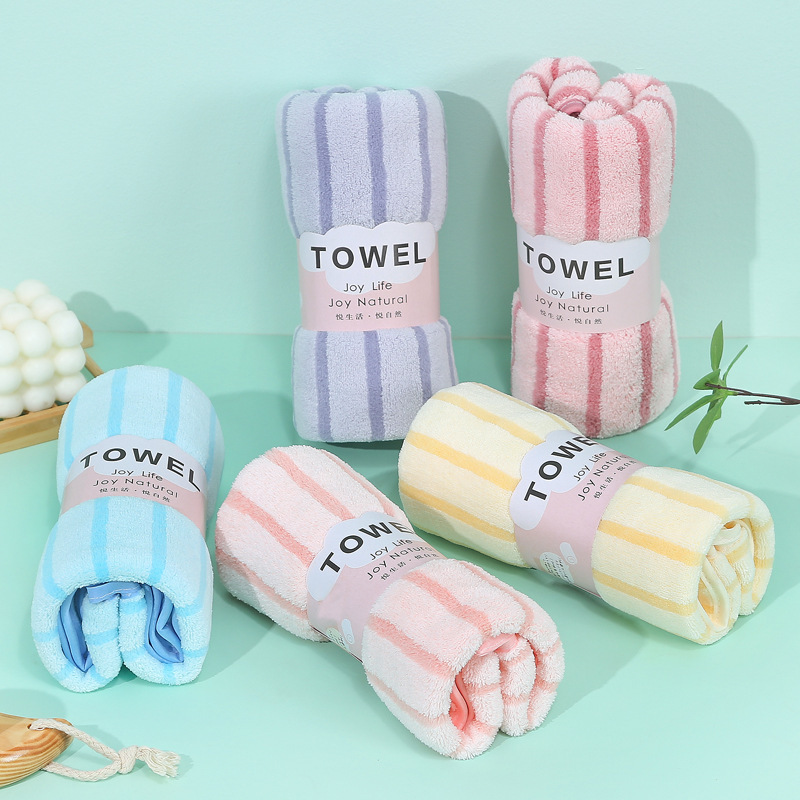 【 Chi Jia 】 Coral fleece high-density warp knitted towels for export, soft absorbent color stripes cationic