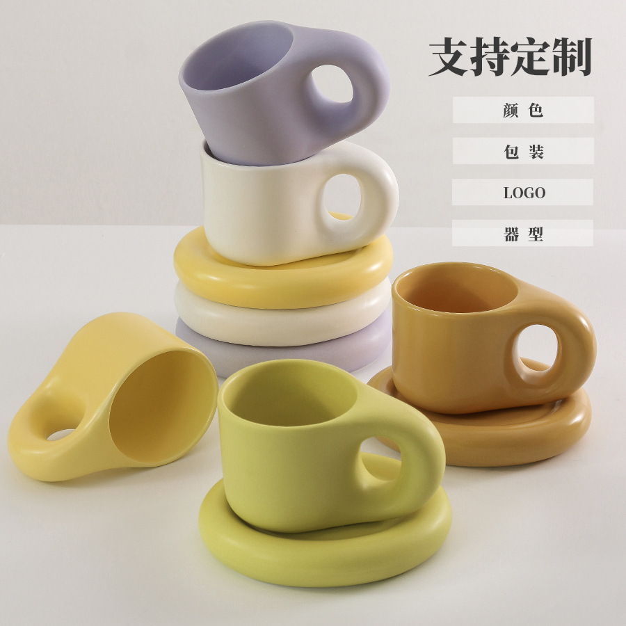 韩式情侣胖胖咖啡杯碟礼盒套装ins陶瓷咖啡杯高颜值陶瓷杯定制