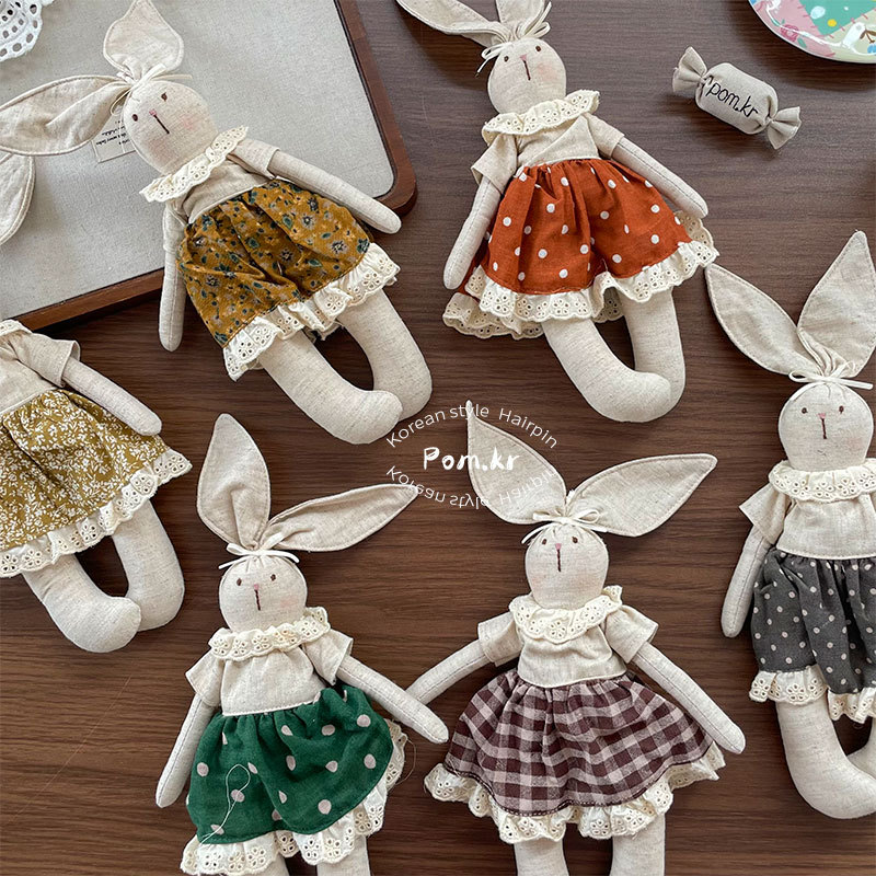 New Korean-style cute rabbit dolls, children's handcrafted fabric figurines, dressing girl ornaments, children's soothing toys details Picture