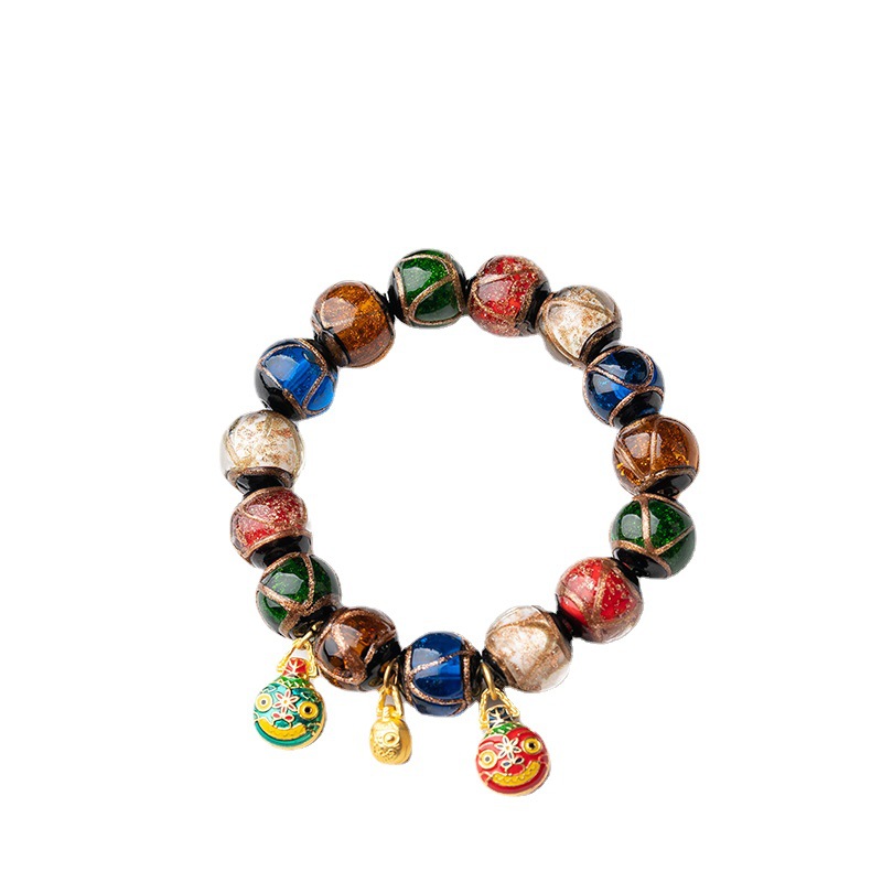 The Same Style Of Palace Incense Ash Glazed Five-Color Multi-Treasure Gold-Devouring Beast Fashion Bracelet For Both Men And Women As The Stars Yong And Qin Xiaoxian Item Picture
