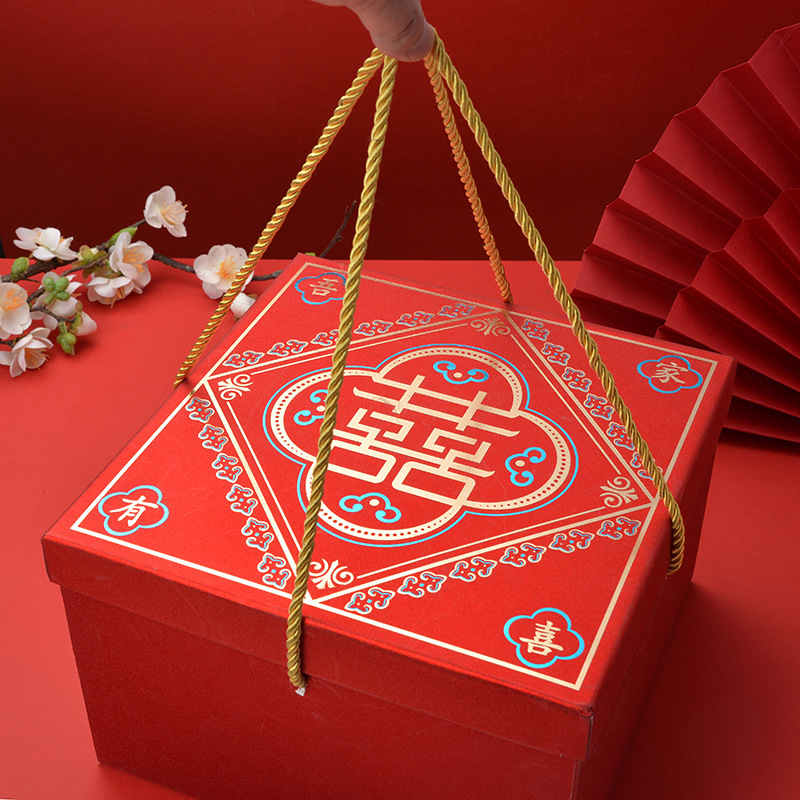 婚庆喜糖包装空盒中式婚宴伴手礼品盒 烫金光泽高级感手提礼品盒