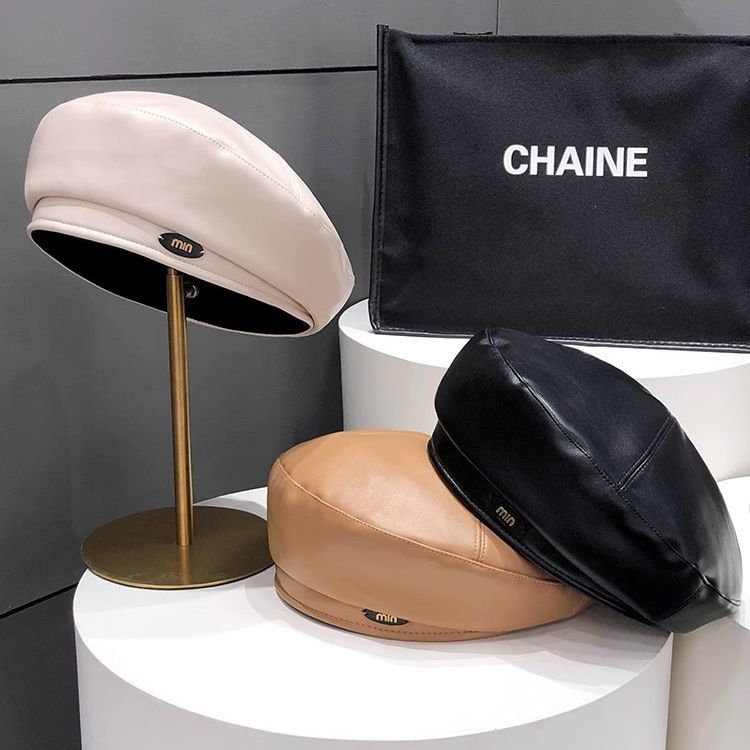 The new popular leather beret for women's autumn and winter is a casual and versatile British retro octagonal hat that shows off your face. It's a small painter hat Specification image