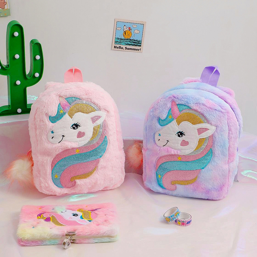 冬季卡通可爱/双肩包/儿童书包/毛绒背包产品图