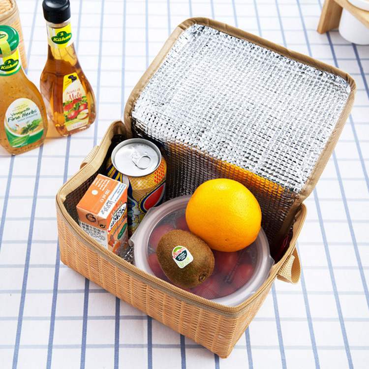 Bento bag, handbag, work lunch box bag, large-capacity Japanese-style lunch bag with rice, rattan imitation bag details Picture
