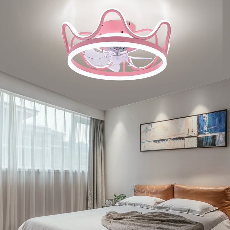 Ceiling light with fan, bedroom fan light, modern and simple princess crown led ceiling crystal children's room light Specification image