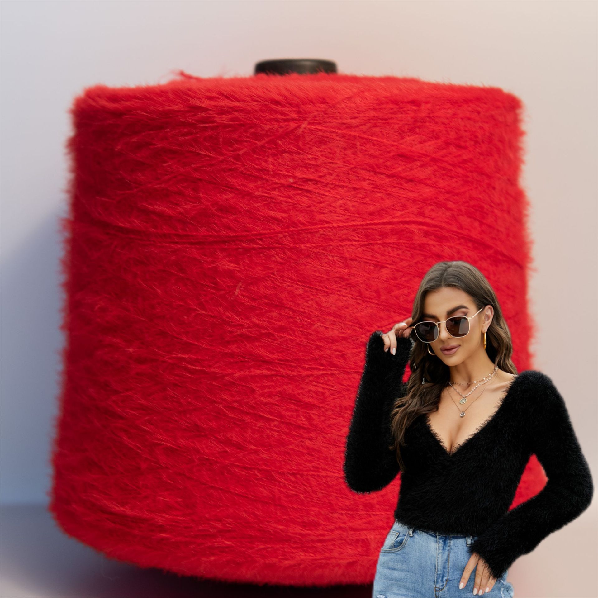 仿貂毛毛线1.3公分仿貂花式纱特种纱纯尼龙羽毛纱0.9cm卷毛围巾