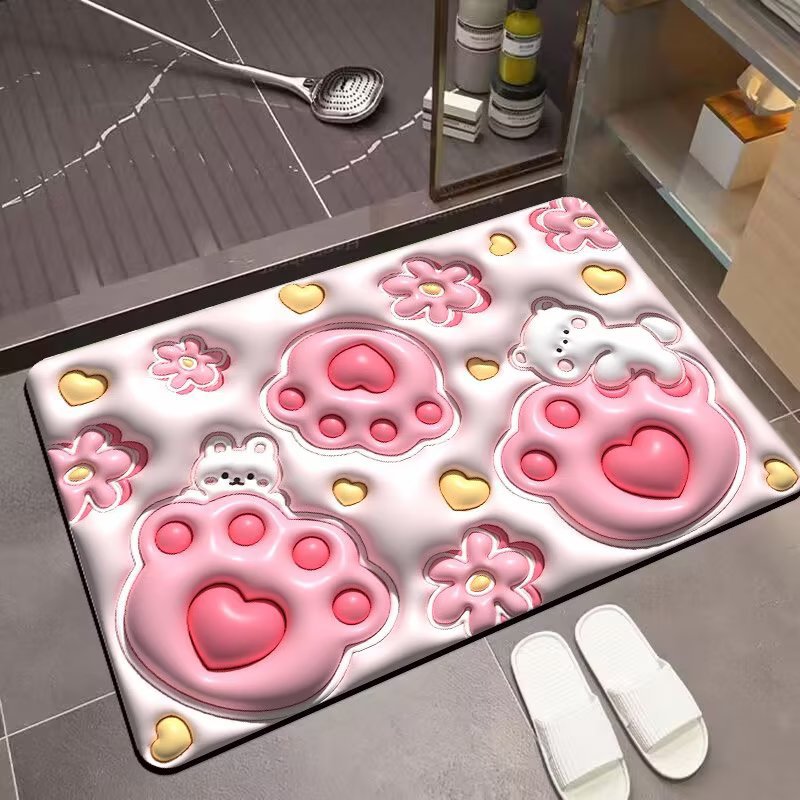 ins Expansion Wind 3D Small Flower Bathroom Mat, household bathroom entrance absorbent floor mat, Anti-slip Diatom mud floor mat