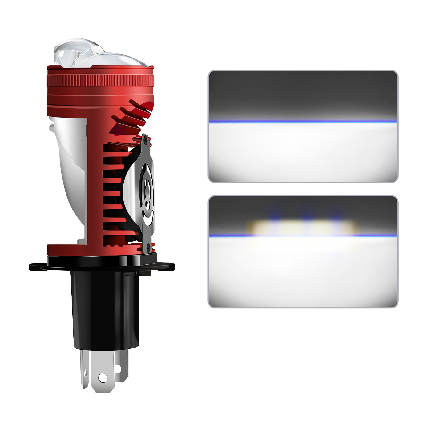 H4 dual-lens automotive LED headlights, H4 through-hole mini small lens motorcycle laser bulb fish-eye headlights Item Picture