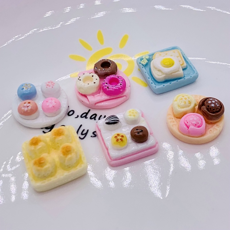 Food and Play Series: Plates, bread, doughnuts, pastries, toast, DIY cream glue, handcrafted materials, hairpins, resin accessories details Picture