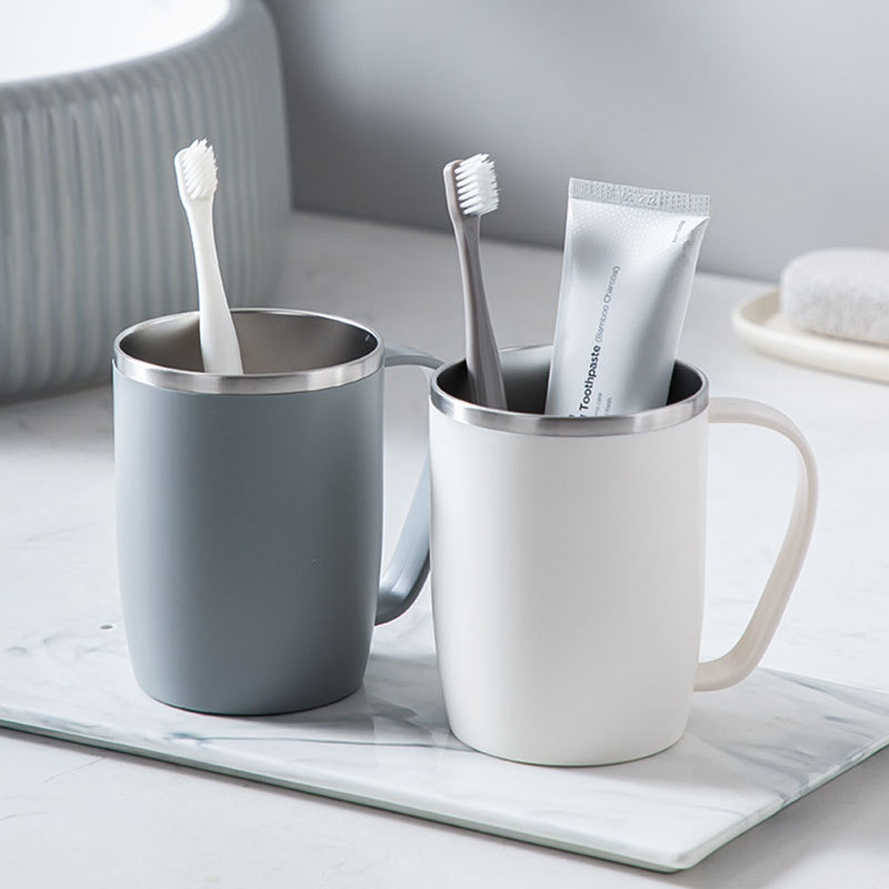 Wholesale stainless steel mouthwash cups and toothbrush cups, Japanese simple brushing cups, student and children's toothpicks, double-layer washbasin cups Specification image