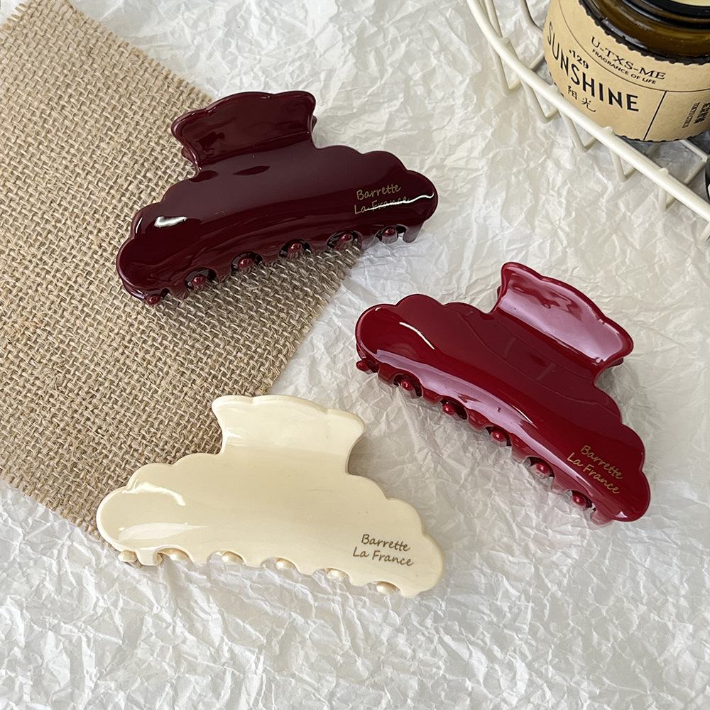2025新款高级感复古红色花边金标抓夹韩版发夹半扎发鲨鱼夹子发夹