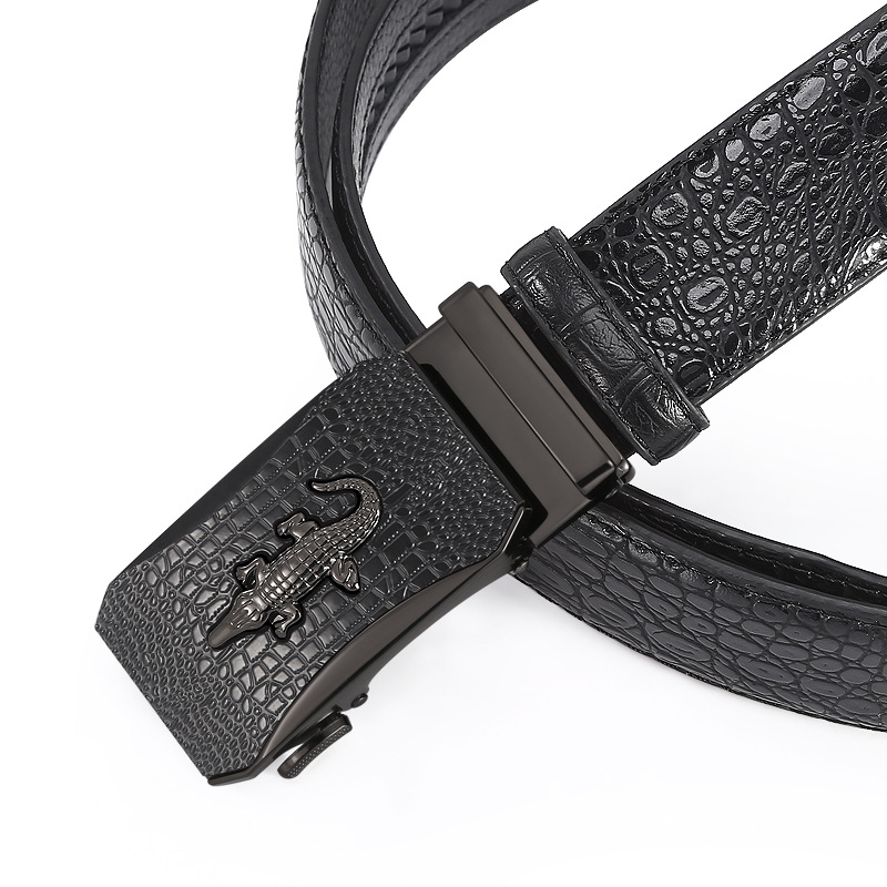 New Men's Alloy Automatic Buckle Belt Wholesale Business Fashion Young High-End Cowhide Crocodile Belt Specification drawing