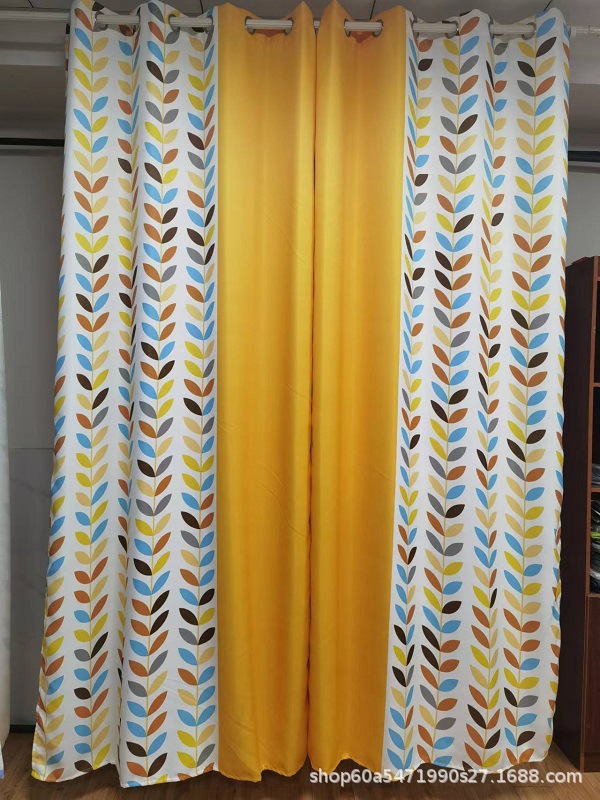 Printed Curtain Fabric New Printed Splicing Color Shading Finished Curtain Living Room Bedroom Balcony Study Factory Direct Sales Specification drawing