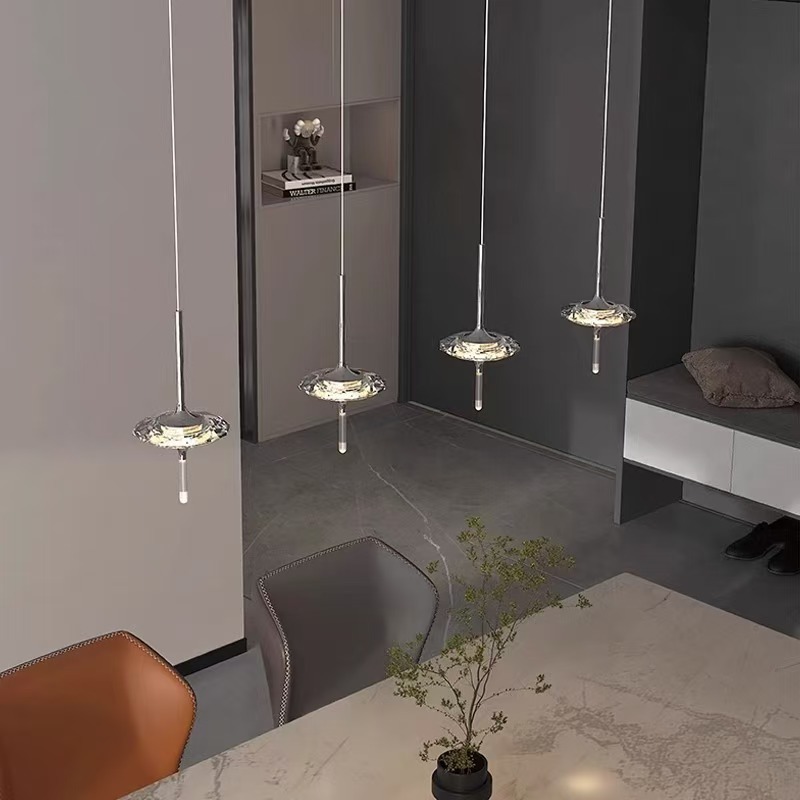 Crystal staircase chandelier, modern, simple and high-end, light luxury duplex, personalized dining room, bedroom, bedside small chandelier Application Scenario