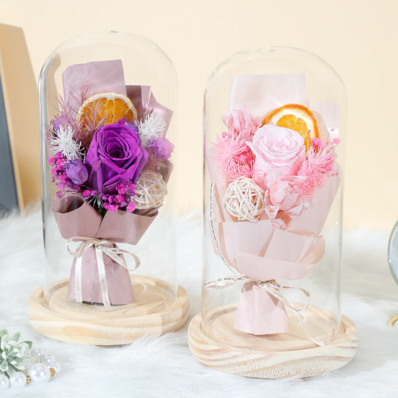 Eternal life flower glass cover ornaments to send girlfriend 520 Valentine's Day gift rose glass cover ornaments wholesale Specification drawing
