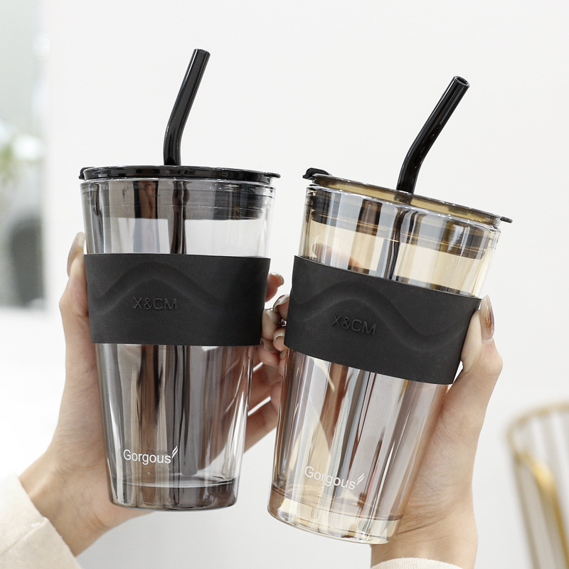 Northern Lights Glass Straw Home Student Sippy Cup Portable Internet Celebrity Couple Niche High Appearance Level Drinking Cup details Picture